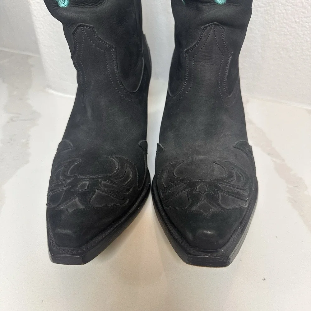 Lane Cowgirl Boots Black Suede Turquoise Embroidered Obsidian Strut 8.5 Festival